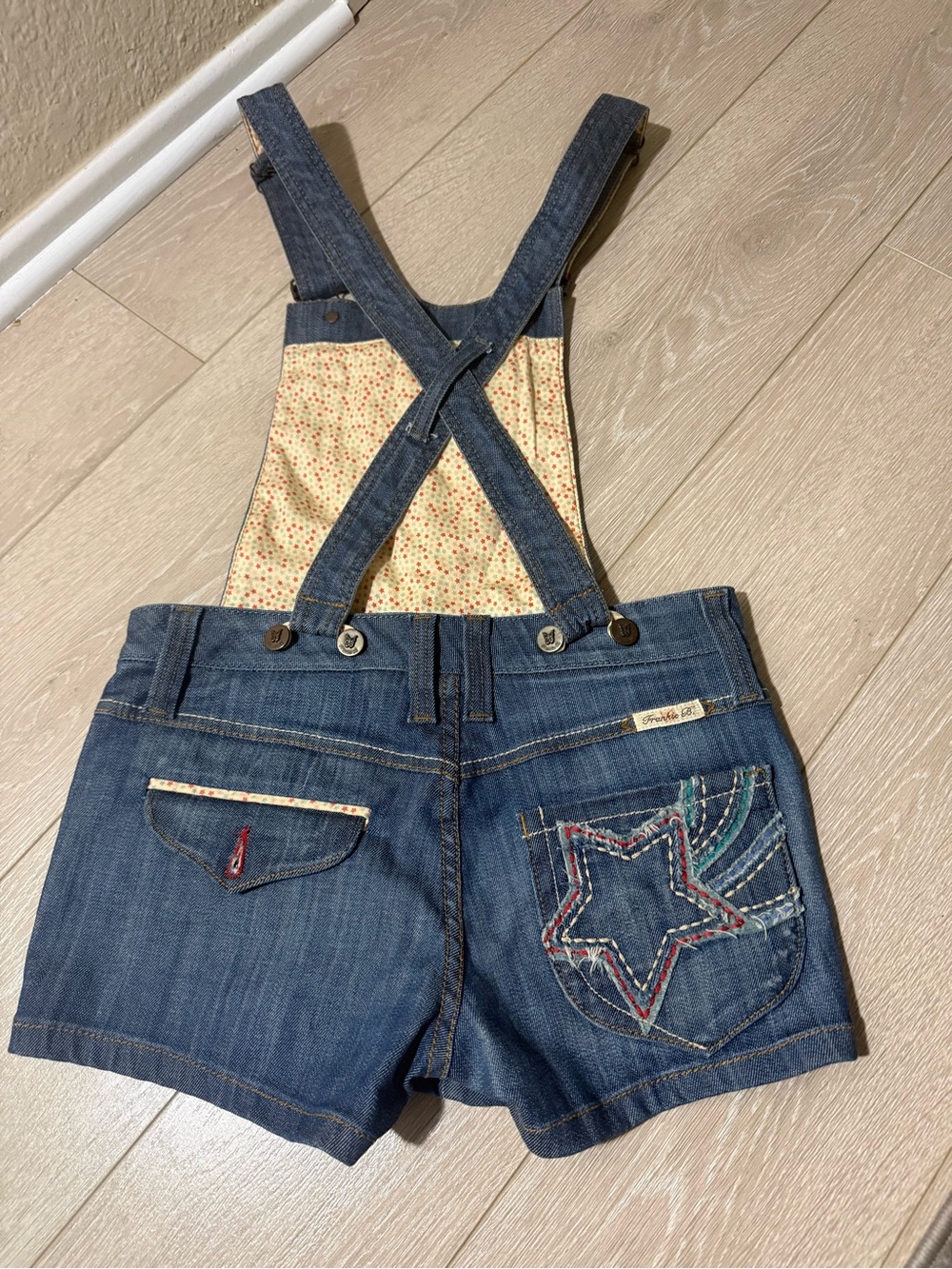 Frankie Bikini Denim Star Embroidered Women’s Jean Short Overalls - Blue